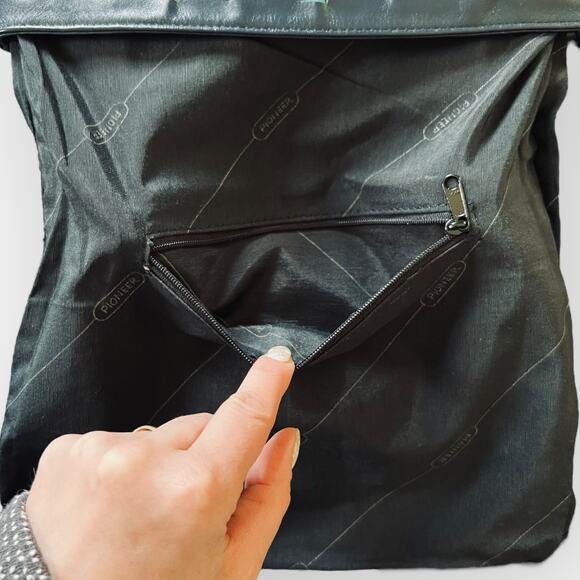 Pioneer Vintage 80s Navy Blue Leather Fold Over Clutch Purse w/ Fabric Cut Outs - Picture 13 of 15